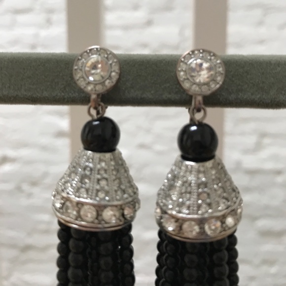 Kenneth Jay Lane black crystal tassel earrings - Picture 2 of 2